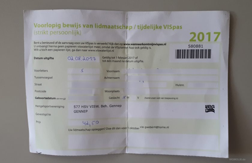 Direkt nach dem Kauf erhält man die vorläufige Angelerlaubnis